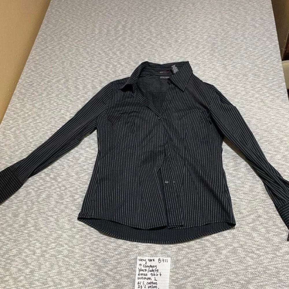 New York & Company black/thin white vertical striped shirt women L. SKU-B711